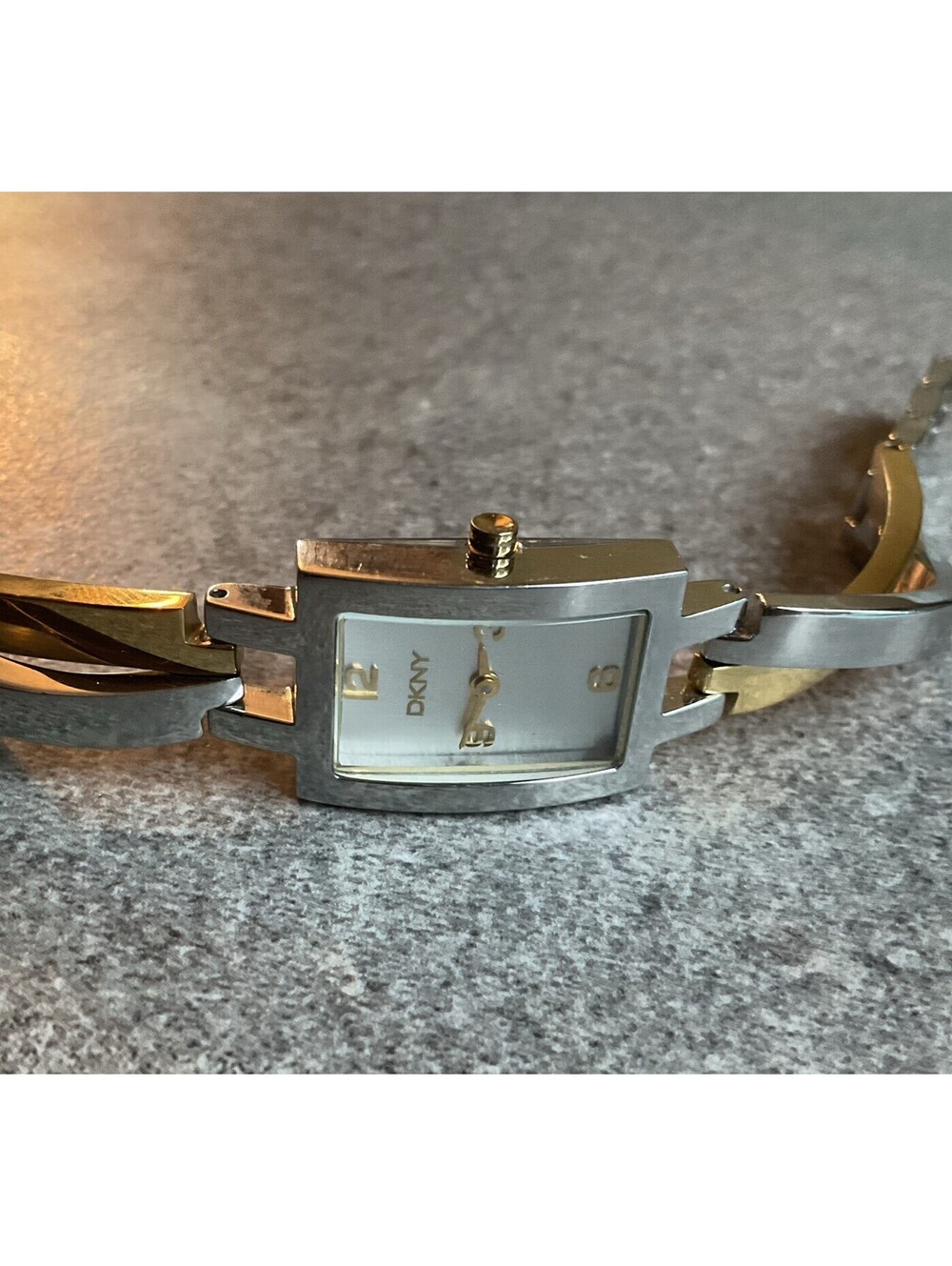 Beautiful DKNY Womens Tank Style Watch 18mm Stainless Steel Case And Band Bin G